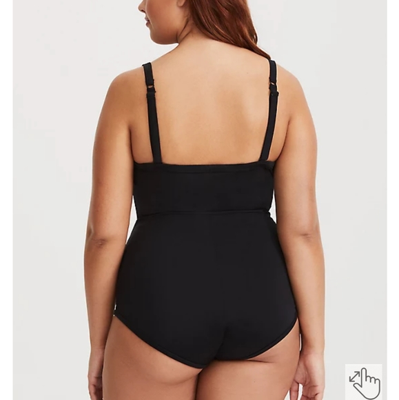 NEW Torrid | Black Lattice & Hot Pink Peekaboo Push-Up Demi Swimsuit One Piece 1 - Picture 6 of 15
